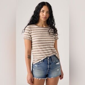 Levi’s Margot Short Sleeve T-Shirt Taupe Gray Stripe-White